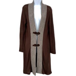 Simply Noelle Duster Sweater Women's Brown Cream Buckle Detail Small/Medium